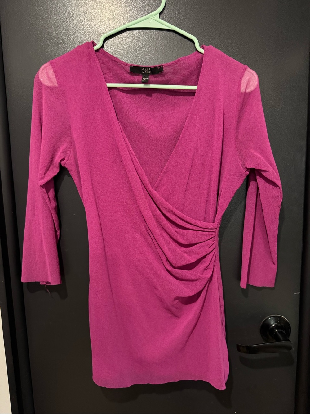 Alex Marie Fuchsia Wrap-Front Sheer Deep V Top